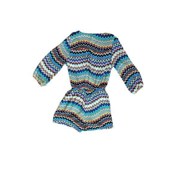 Sage Vibrant Bold Multicolor Chevron Striped Shorts Romper Wrap Front Size Small - Picture 6 of 6